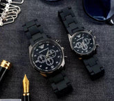 2 Pcs Unisex Stainless Steel Chronograph Couple Watches - Round Multicolor Design ⌚